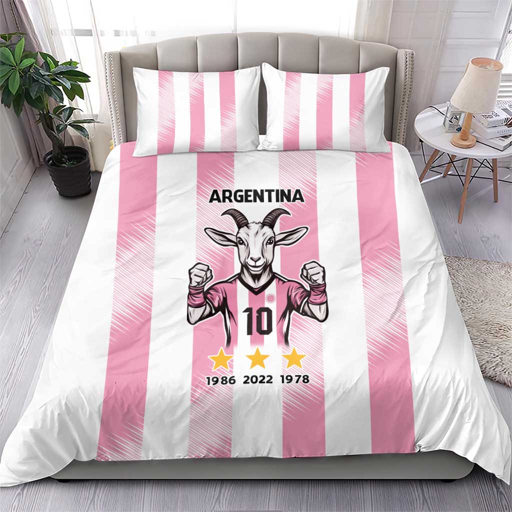 Pink Argentina goat bedding set with striped duvet, 2 pillowcases, goat 10 and stars print