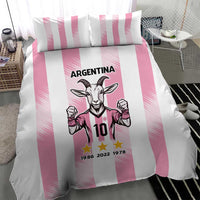 Pink Argentina goat bedding set with striped duvet and pillows, goat 10 figure with stars