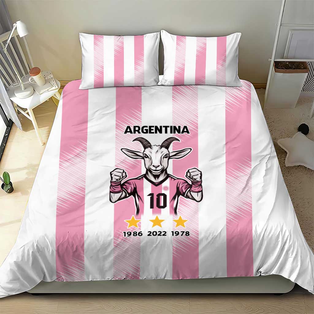 Pink Argentina goat bedding set with striped duvet and 2 pillowcases, Argentina goat 10 print