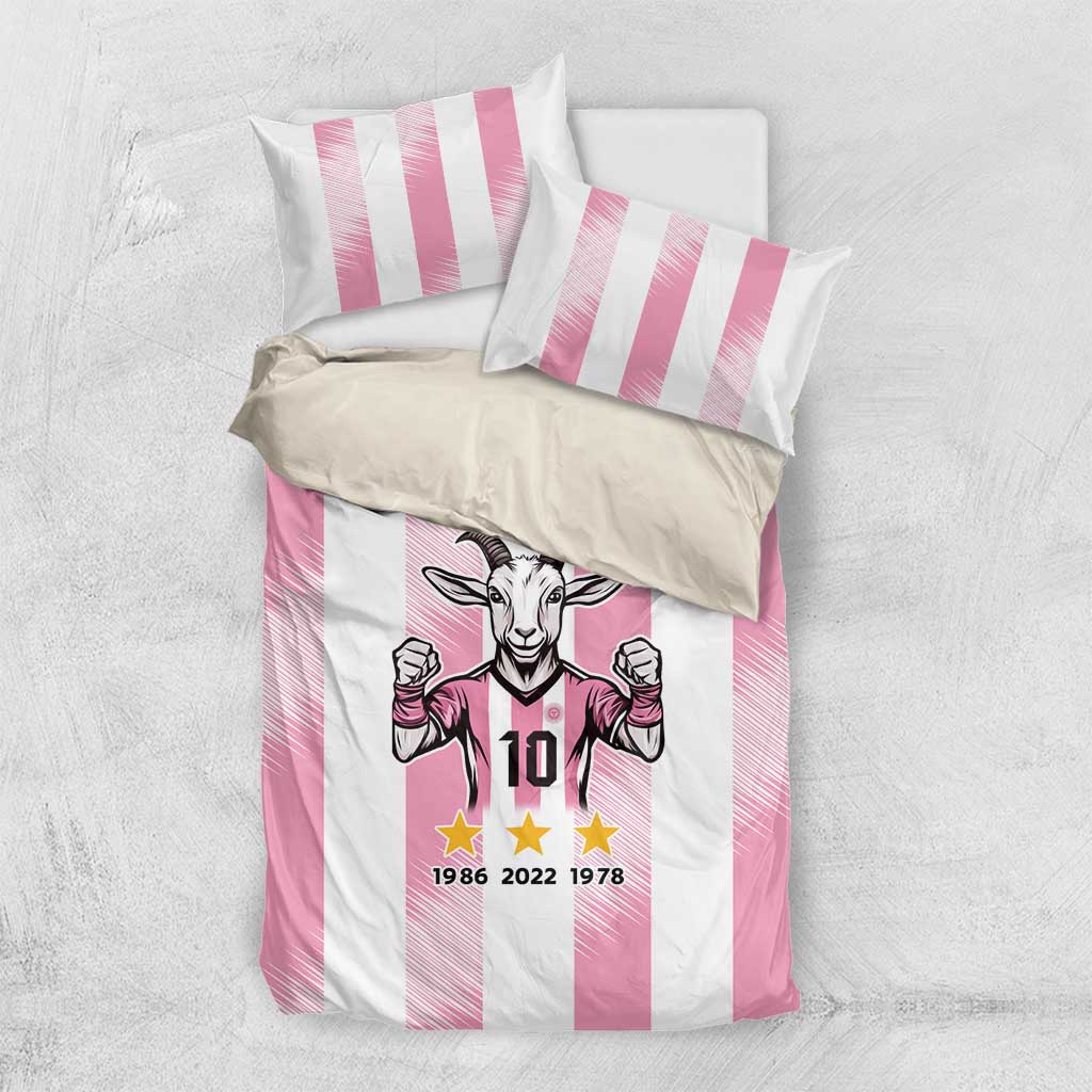 Pink Argentina goat bedding set with striped duvet and pillows, goat 10 with 1986/2022/1978
