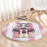 Pink and white round Argentina goat rug with 'ARGENTINA' text and '10' centerpiece