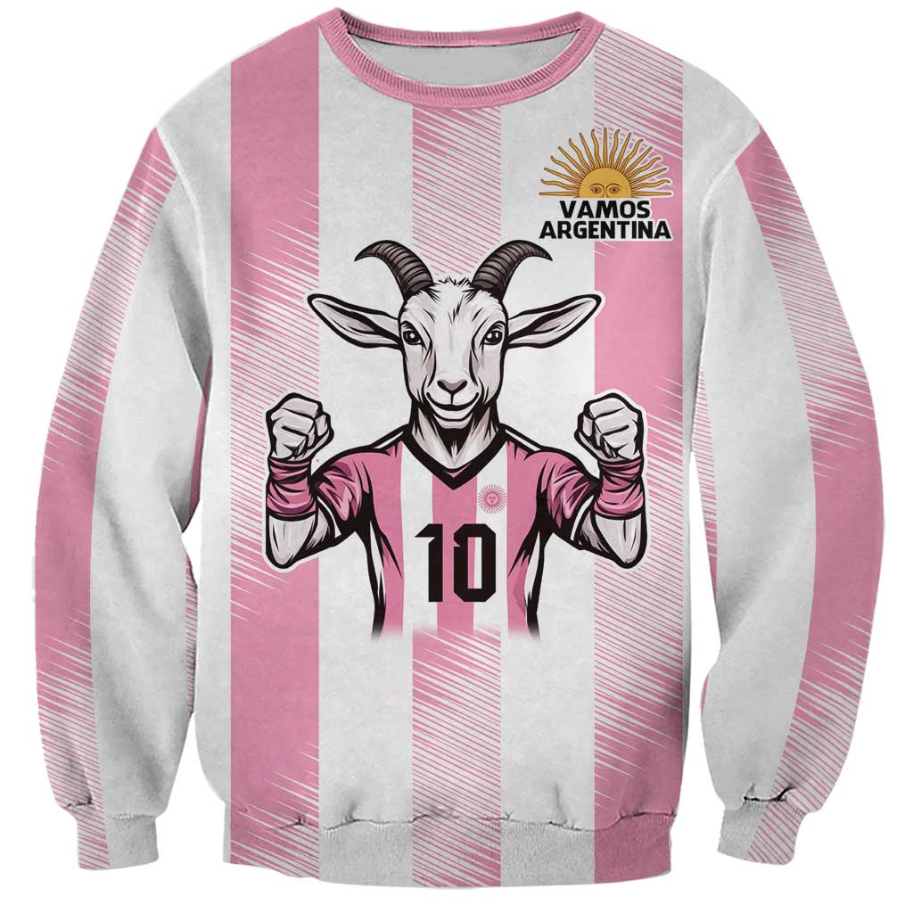 Unisex crewneck sweatshirt in pink and gray with goat graphic and number 10 front