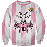 Unisex crewneck sweatshirt in pink and gray with goat graphic and number 10 front