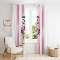 Pink window curtain with Argentina goat artwork and vertical stripe design for French doors