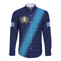 Unisex blue custom football button-up shirt with long sleeves and front crest