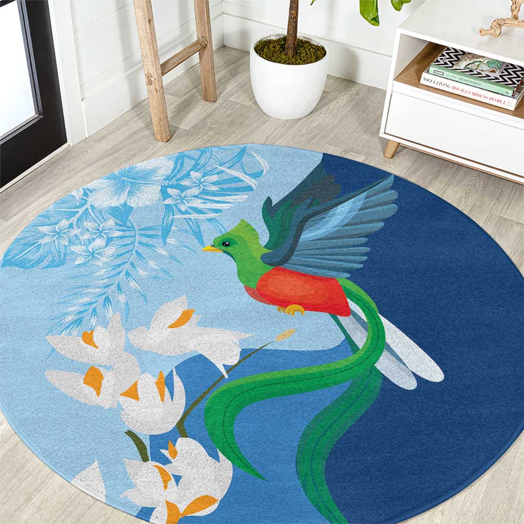 Guatemala Quetzal Bird Round Carpet Monja Blanca Flowers