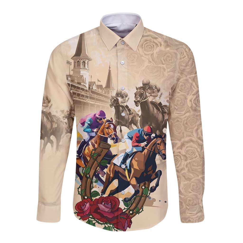 Personalized Kentucky Horse Race Long Sleeve Button Shirt Race for Rosse