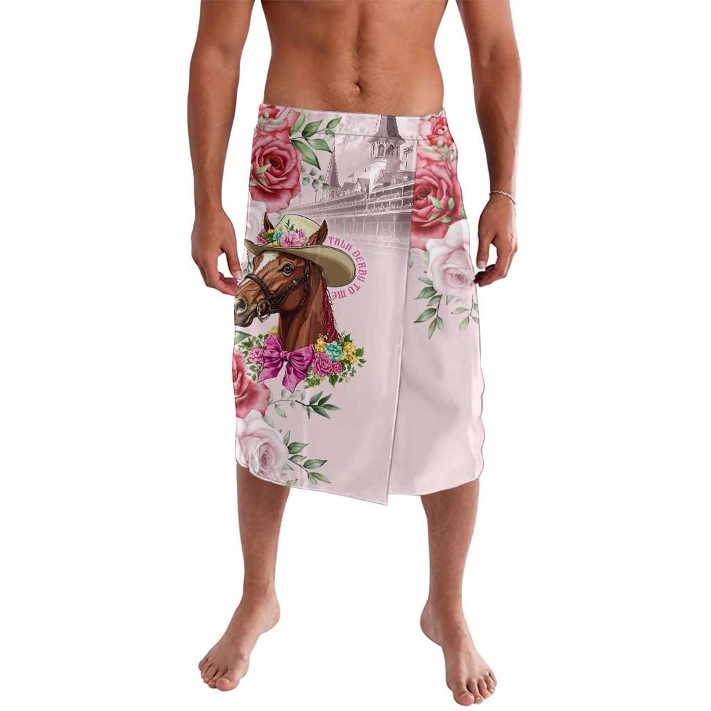 Pink floral lava lava skirt with horse graphic, front view