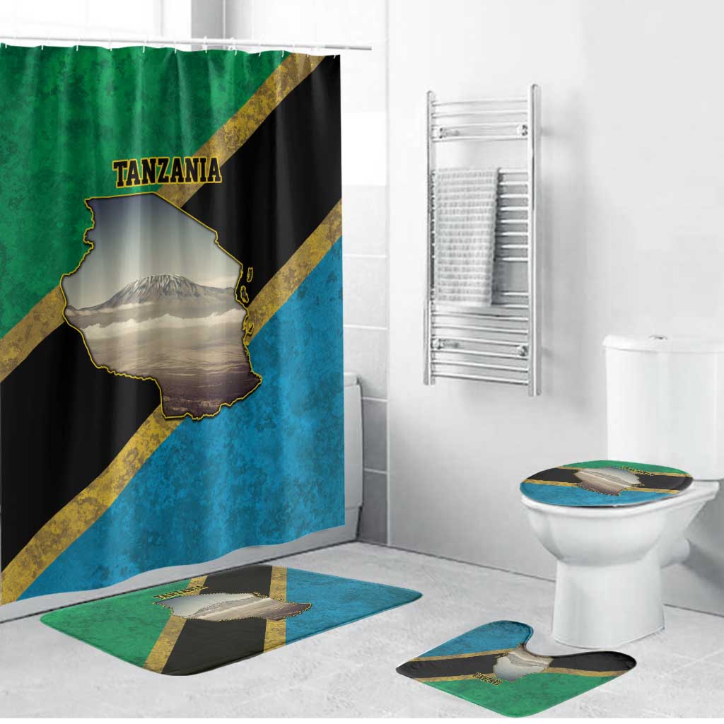 Kilimanjaro Tanzania Bathroom Set Grunge Flag Map of Tanzania - Wonder Print Shop