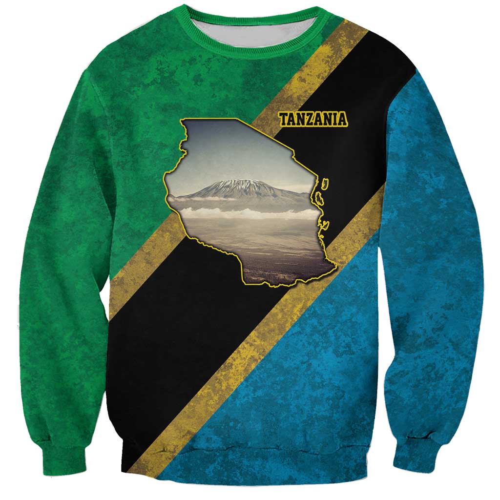 Kilimanjaro Tanzania Sweatshirt Grunge Flag Map of Tanzania - Wonder Print Shop