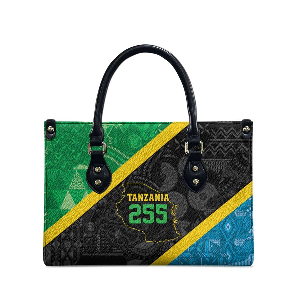 Tanzania 255 Leather Bag African Mix Pattern Flag Motif - Wonder Print Shop