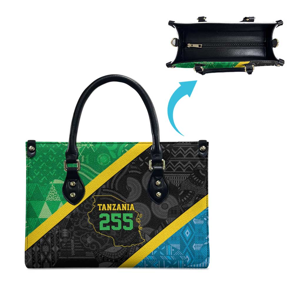 Tanzania 255 Leather Bag African Mix Pattern Flag Motif - Wonder Print Shop