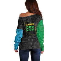 Tanzania 255 Off Shoulder Sweater African Mix Pattern Flag Motif - Wonder Print Shop