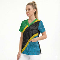 Tanzania 255 Scrub Top African Mix Pattern Flag Motif