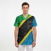 Tanzania 255 Scrub Top African Mix Pattern Flag Motif