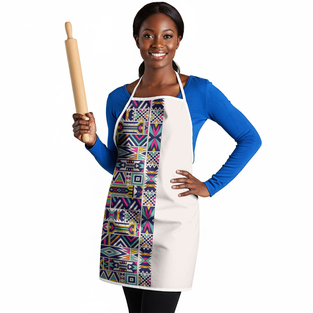 African Ndebele Art Patterns Apron Beige Half Style