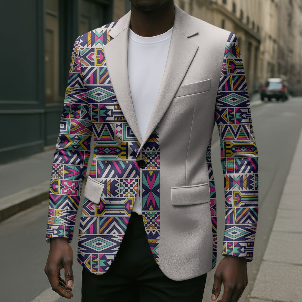 African Ndebele Art Patterns Blazer Beige Half Style