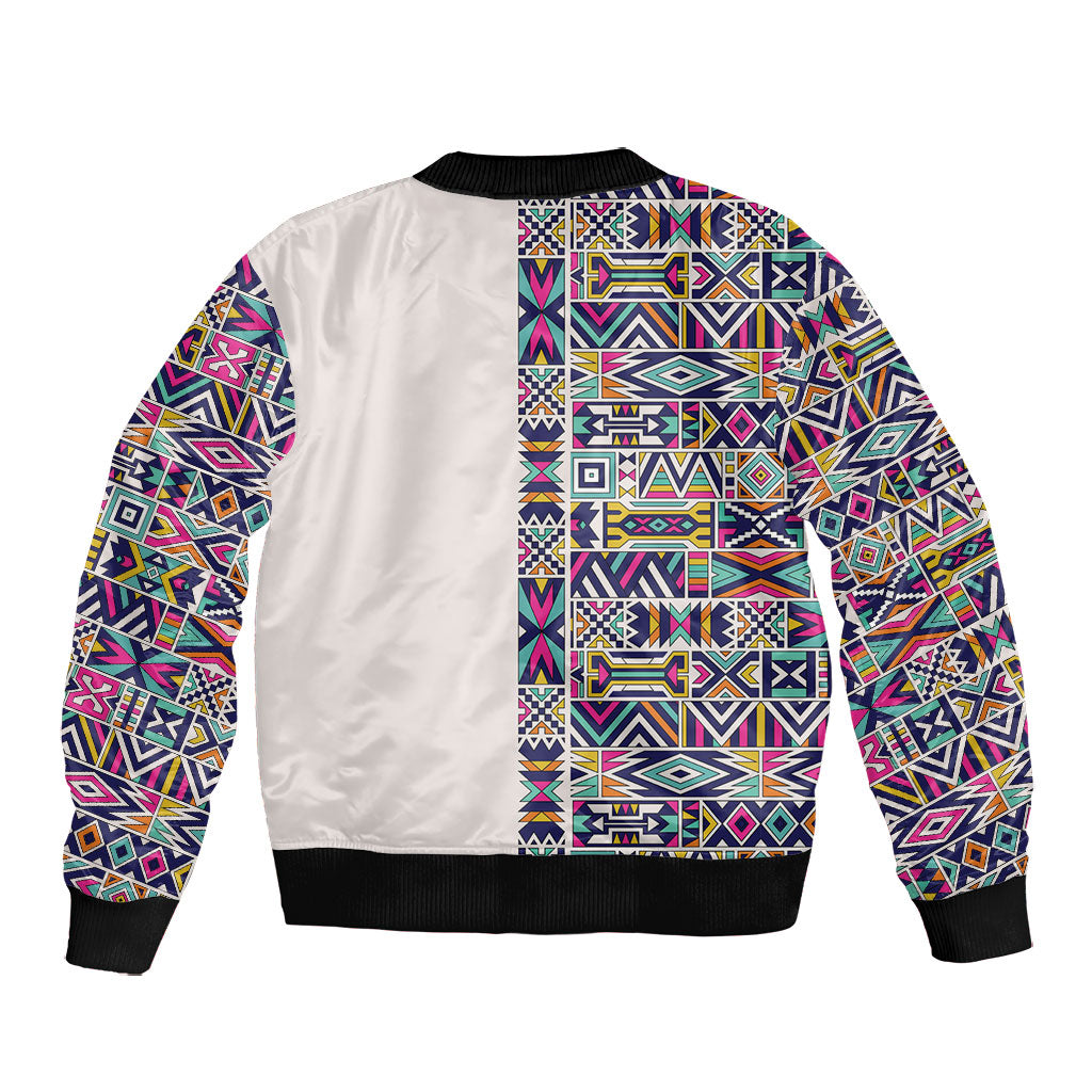 African Ndebele Art Patterns Bomber Jacket Beige Half Style