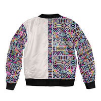 African Ndebele Art Patterns Bomber Jacket Beige Half Style