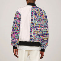 African Ndebele Art Patterns Bomber Jacket Beige Half Style