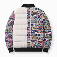 African Ndebele Art Patterns Bomber Puffer Jacket Beige Half Style