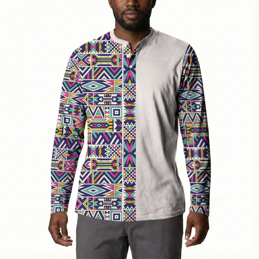 African Ndebele Art Patterns Button Sweatshirt Beige Half Style