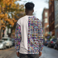 African Ndebele Art Patterns Long Sleeve Shirt Beige Half Style