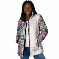 African Ndebele Art Patterns Padded Jacket Beige Half Style