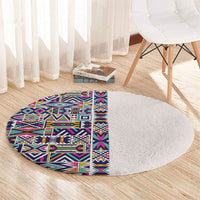 African Ndebele Art Patterns Round Carpet Beige Half Style