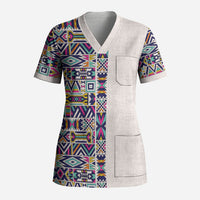 African Ndebele Art Patterns Scrub Top Beige Half Style