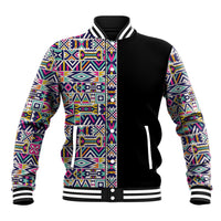 African Ndebele Art Patterns Baseball Jacket Black Half Style