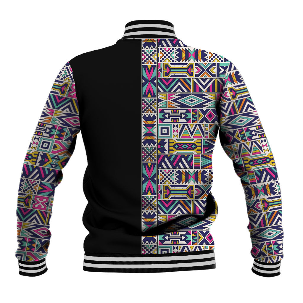 African Ndebele Art Patterns Baseball Jacket Black Half Style