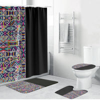 African Ndebele Art Patterns Bathroom Set Black Half Style