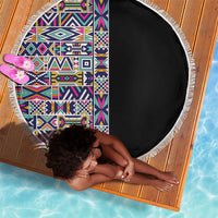 African Ndebele Art Patterns Beach Blanket Black Half Style