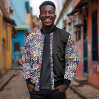 African Ndebele Art Patterns Bomber Jacket Black Half Style