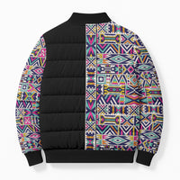 African Ndebele Art Patterns Bomber Puffer Jacket Black Half Style