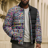 African Ndebele Art Patterns Bomber Puffer Jacket Black Half Style