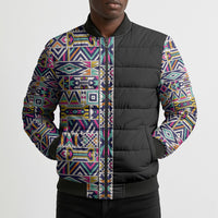 African Ndebele Art Patterns Bomber Puffer Jacket Black Half Style