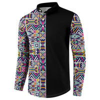 African Ndebele Art Patterns Button Sweatshirt Black Half Style