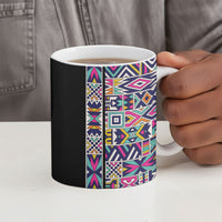 African Ndebele Art Patterns Ceramic Mug Black Half Style
