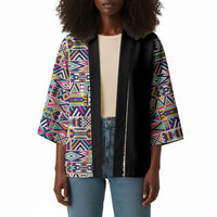 African Ndebele Art Patterns Kimono Black Half Style