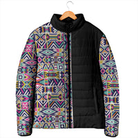 African Ndebele Art Patterns Padded Jacket Black Half Style