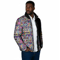 African Ndebele Art Patterns Padded Jacket Black Half Style