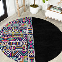 African Ndebele Art Patterns Round Carpet Black Half Style