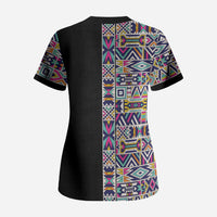 African Ndebele Art Patterns Scrub Top Black Half Style