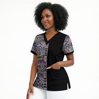 African Ndebele Art Patterns Scrub Top Black Half Style