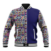 African Ndebele Art Patterns Baseball Jacket Navy Blue Half Style