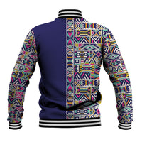 African Ndebele Art Patterns Baseball Jacket Navy Blue Half Style