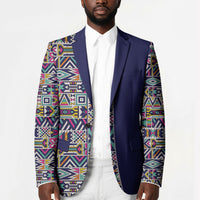 African Ndebele Art Patterns Blazer Navy Blue Half Style