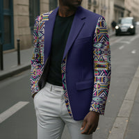 African Ndebele Art Patterns Blazer Navy Blue Half Style